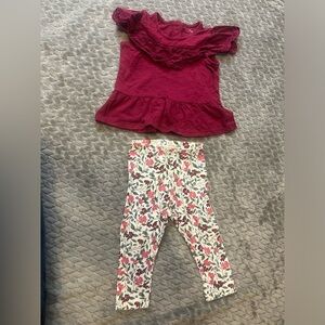 Okie Dokie & Old Navy Baby Girls Maroon and Floral Outfit